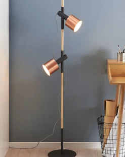 Gulvlampe OWENS Justerbar Egetræ Sort