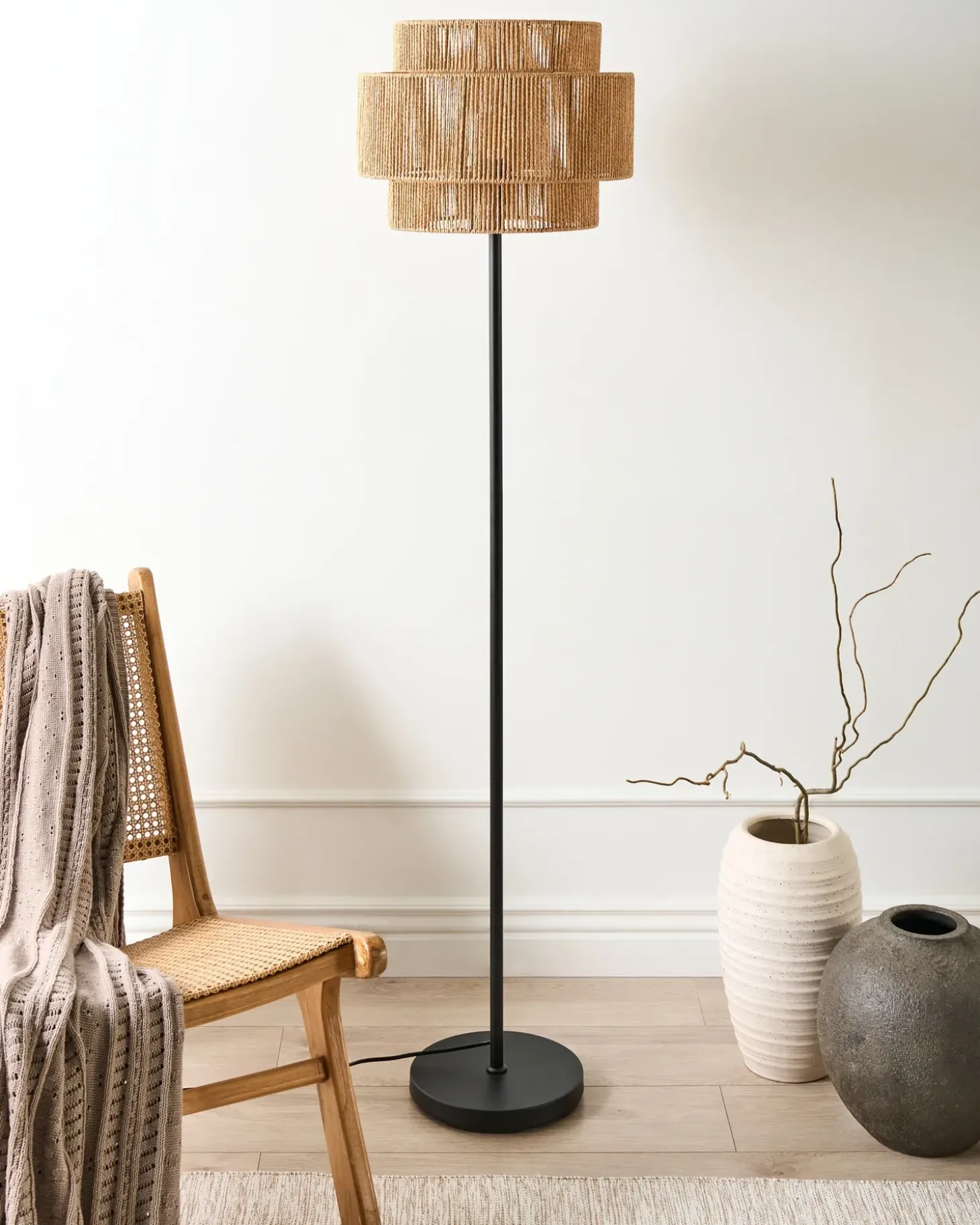 Gulvlampe WOKIRO Papirgarn Naturlig
