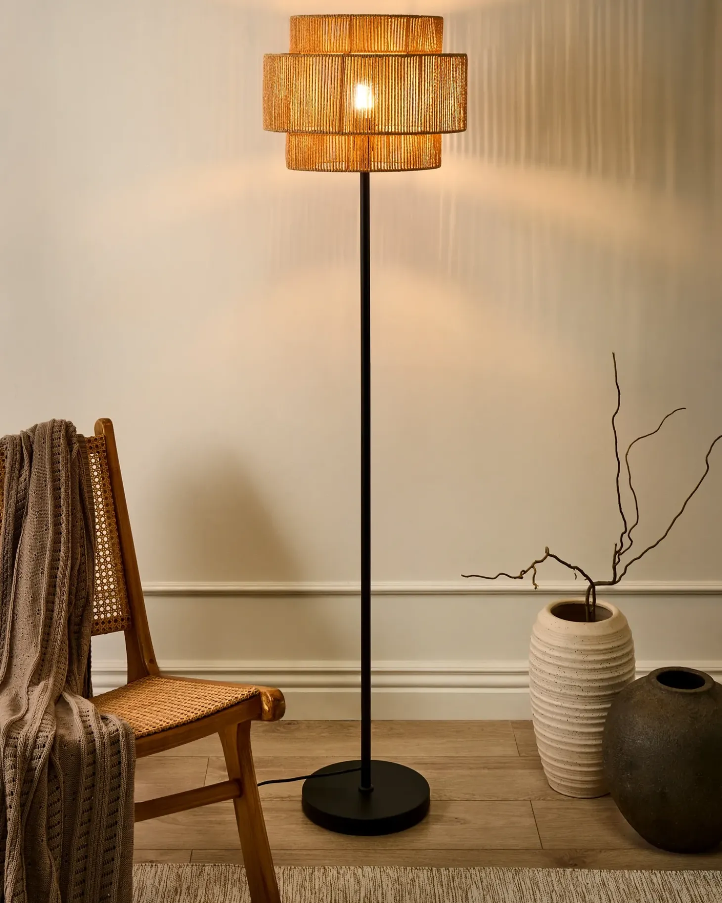 Gulvlampe WOKIRO Papirgarn Naturlig