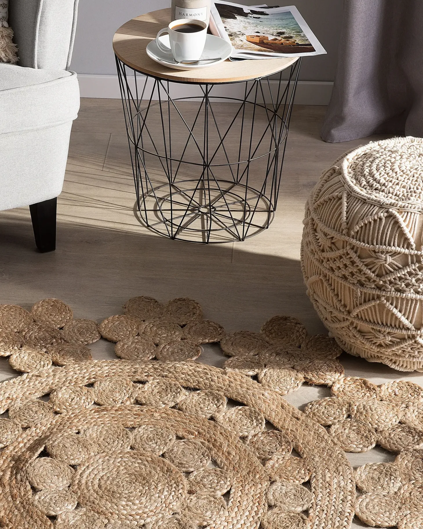 Gulvtæppe BIRECIK Beige ø 120 cm Jute
