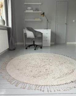 Gulvtæppe BITLIS Lys Beige ø 140 cm Bomuld