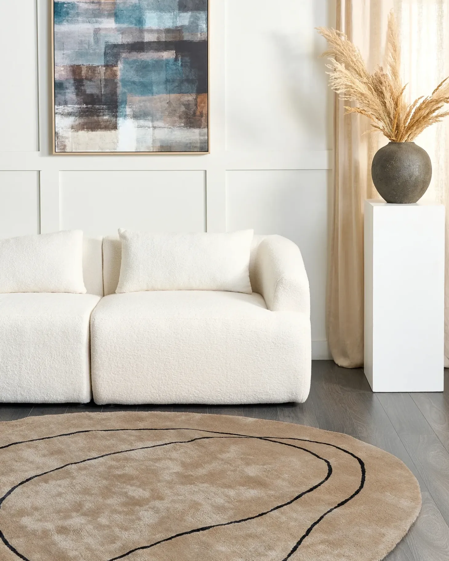 Gulvtæppe DIGRI Beige ø 200 cm Viskose