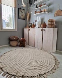Gulvtæppe HALFETI Lys Beige ø 140 cm Bomuld