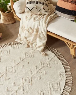 Gulvtæppe HARRAN Lys Beige ø 140 cm Bomuld