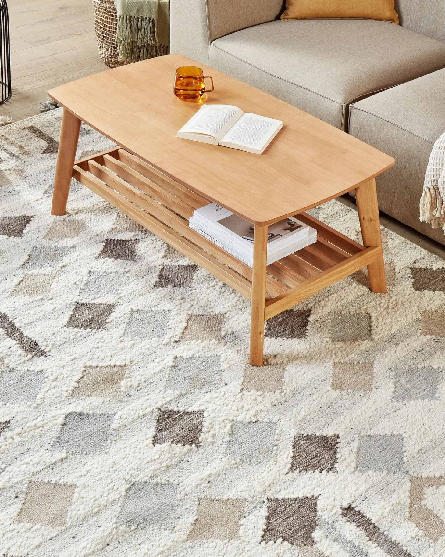 Gulvtæppe KAGHTSRASHEN Beige 160 x 230 cm Uld Kelim