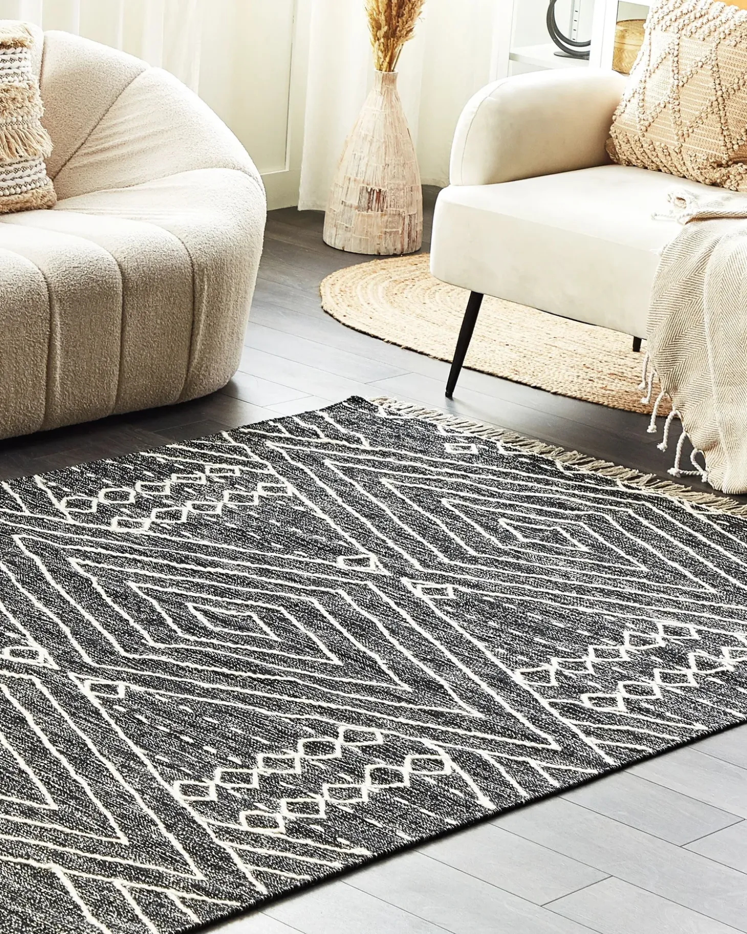 Gulvtæppe KHENIFRA Sort 160 x 230 cm Bomuld