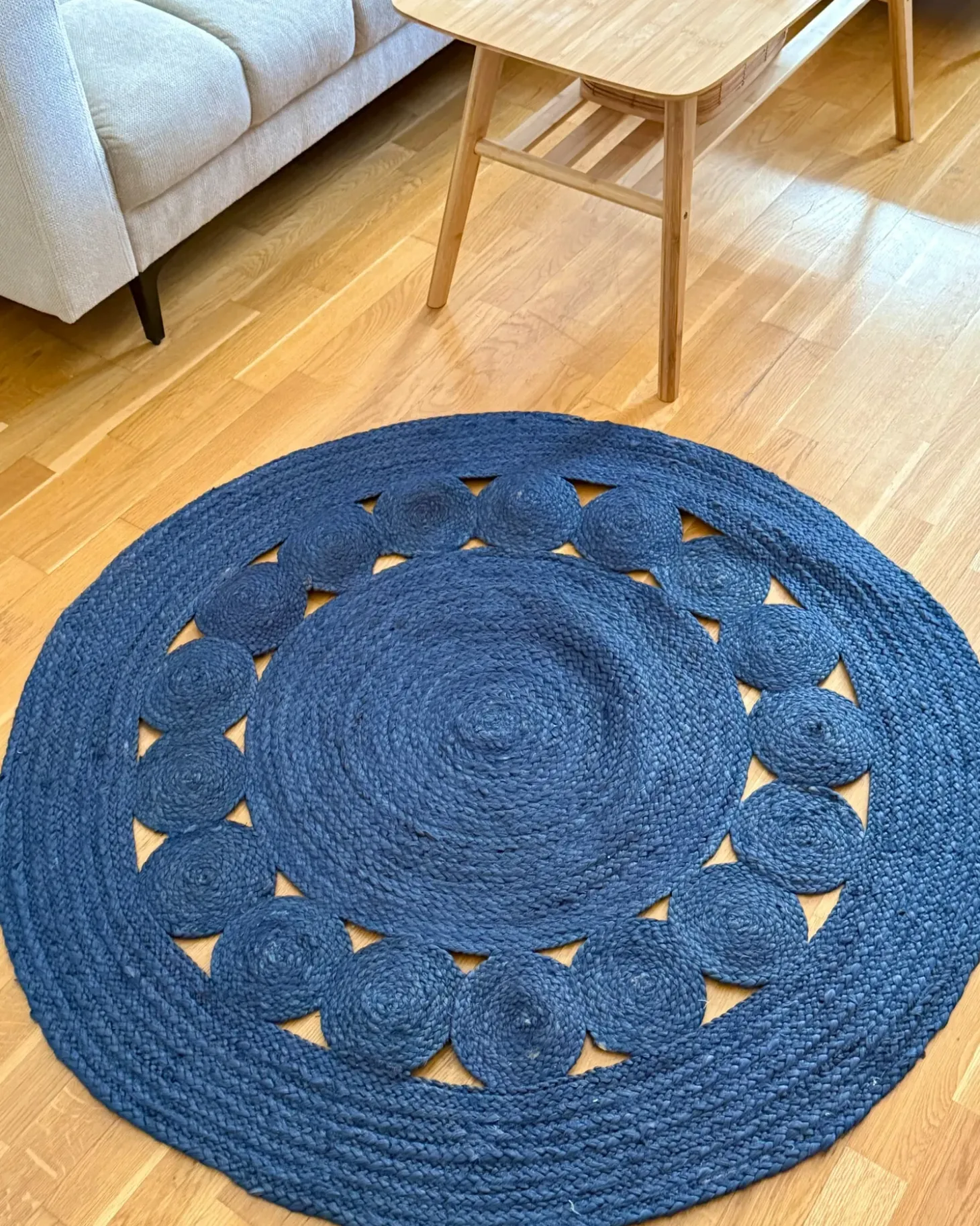 Gulvtæppe KOYUNLU Mørkeblå ø 120 cm Jute