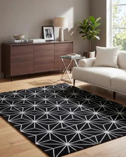Gulvtæppe SIBEL Sort 160 x 230 cm Viskose
