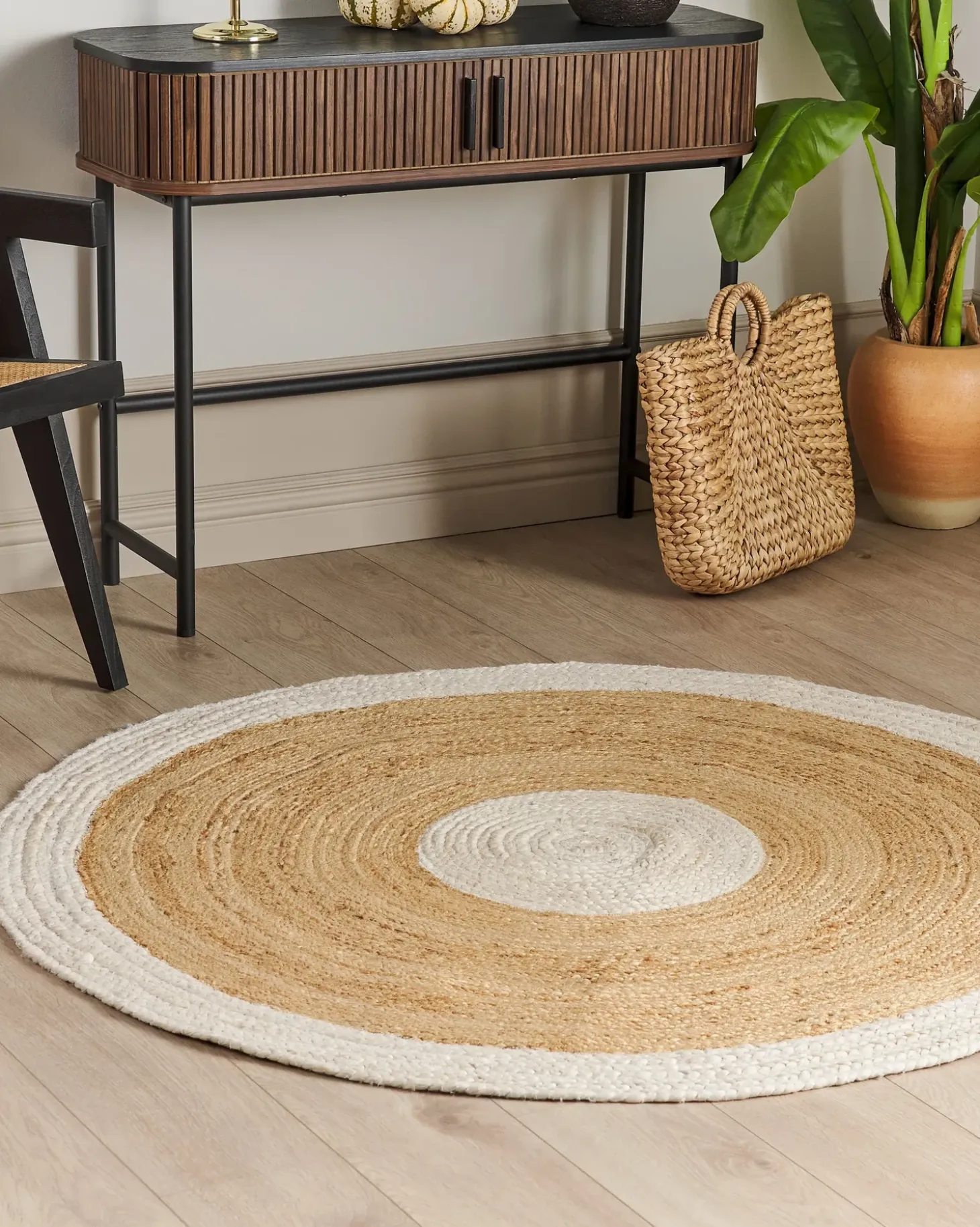 Gulvtæppe YAYALAR Cremehvid ø 140 cm Jute