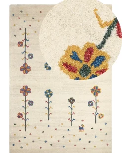 Gulvtæppe HUSUNLU Beige 140 x 200 cm Uld Gabbeh