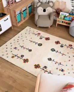 Gulvtæppe HUSUNLU Beige 140 x 200 cm Uld Gabbeh