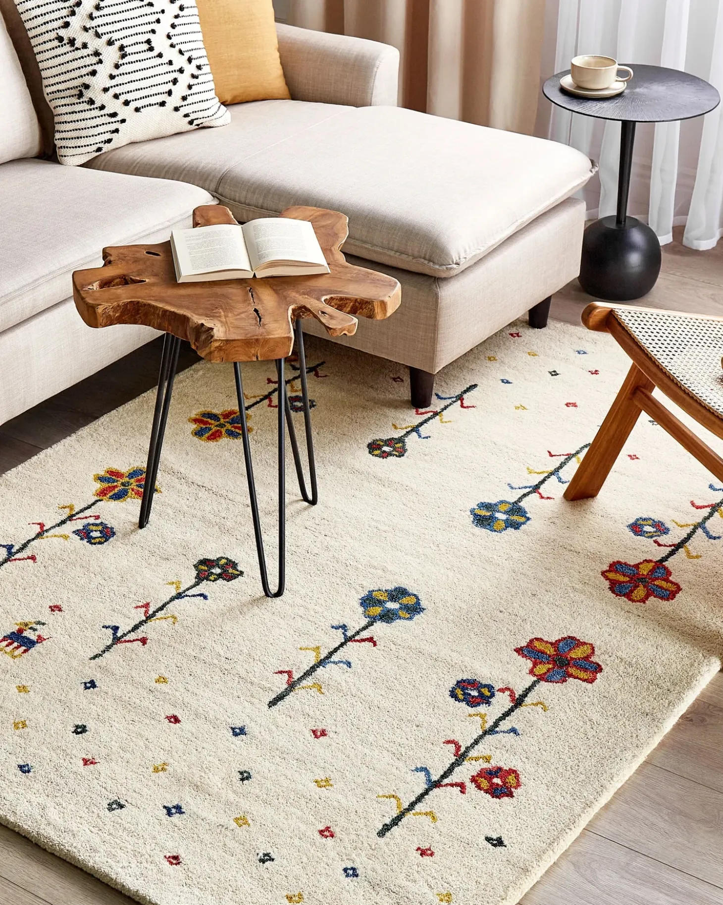 Gulvtæppe HUSUNLU Beige 140 x 200 cm Uld Gabbeh