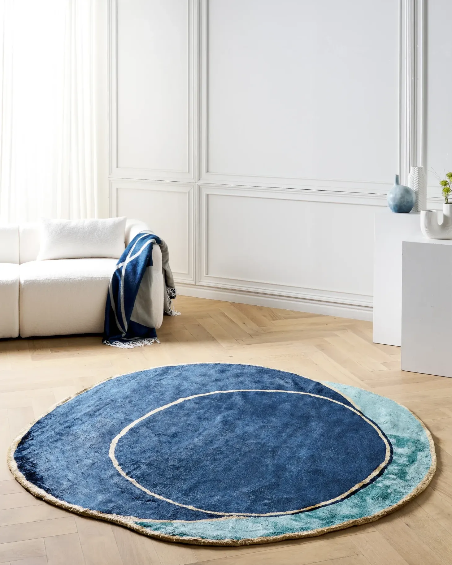 Gulvtæppe KANRACH Navy Blå 200 x 200 cm Viskose