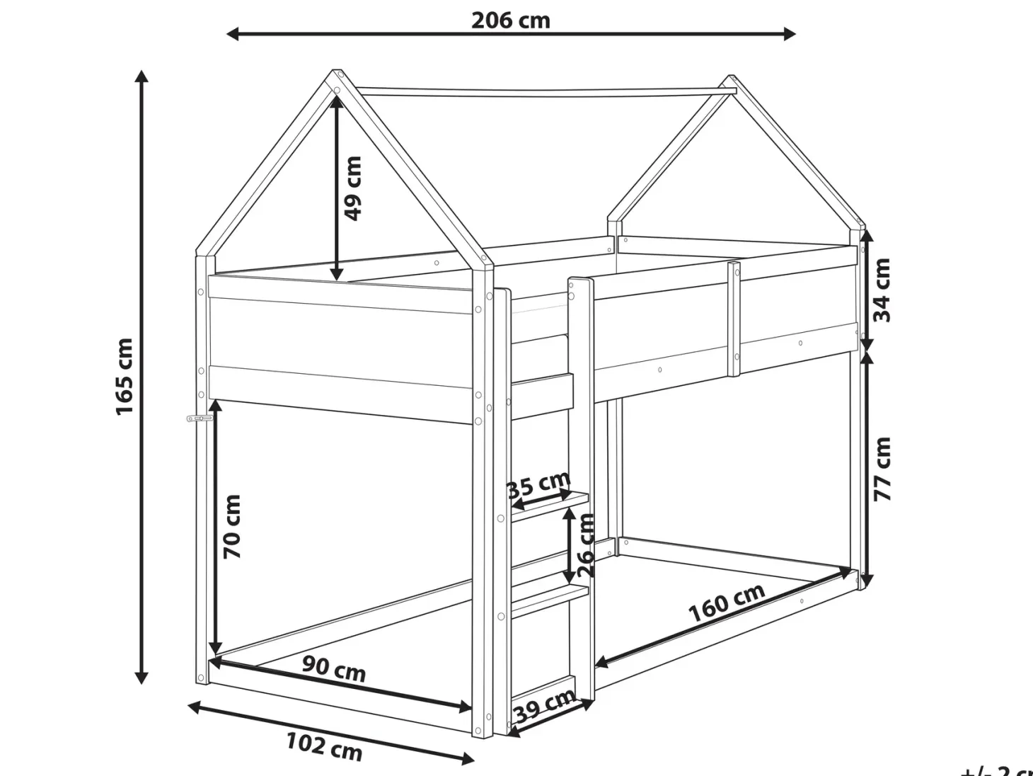 Halvhøj seng Hus Fyretræ DIENNE 90 x 200 cm Grå