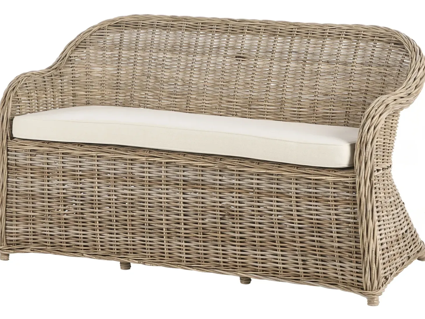 Havebænk med hynde SUSUA 150 cm med fodskammel Rattan Naturlig