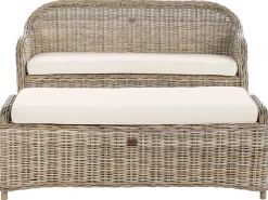 Havebænk med hynde SUSUA 150 cm med fodskammel Rattan Naturlig