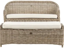 Havebænk med hynde SUSUA 141 cm med fodskammel Rattan Naturlig