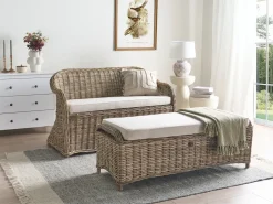 Havebænk med hynde SUSUA 141 cm med fodskammel Rattan Naturlig