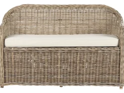Havebænk med hynde SUSUA 141 cm med fodskammel Rattan Naturlig