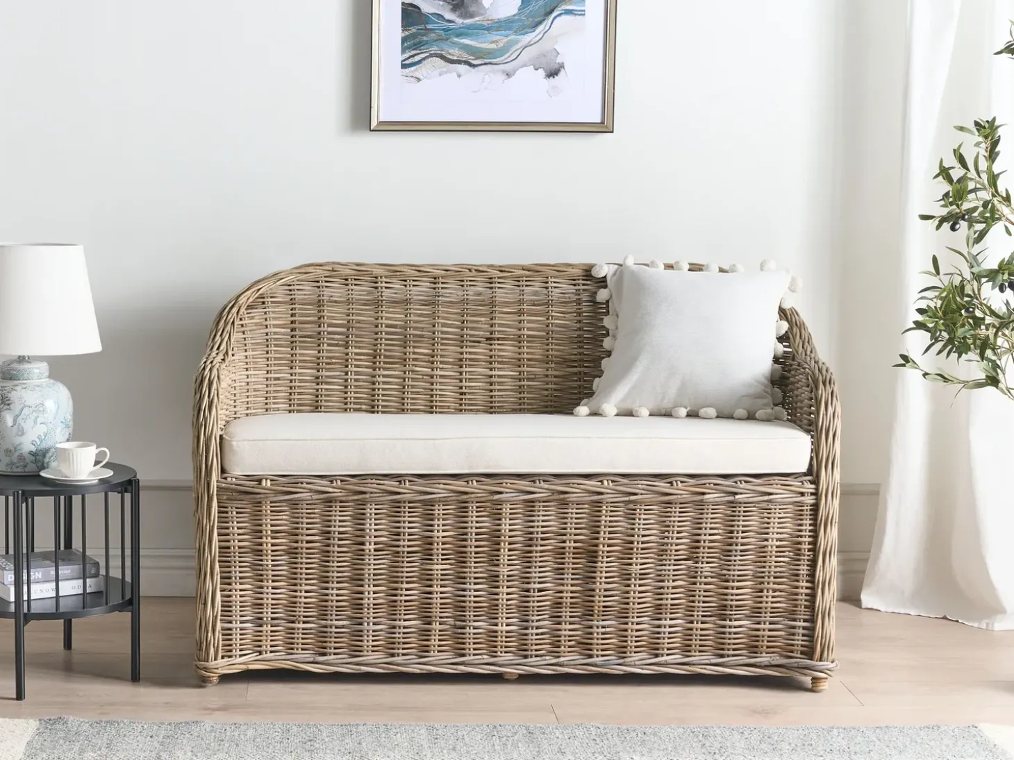 Havebænk med hynde SUSUA 141 cm Rattan Naturlig
