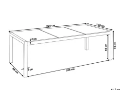 Havebord GROSSETO 220 cm 100 cm Poleret Granit Grå