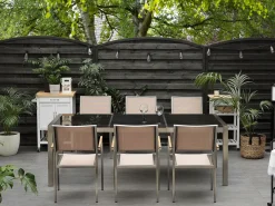 Havebord GROSSETO 220 cm 100 cm Poleret Granit Sort