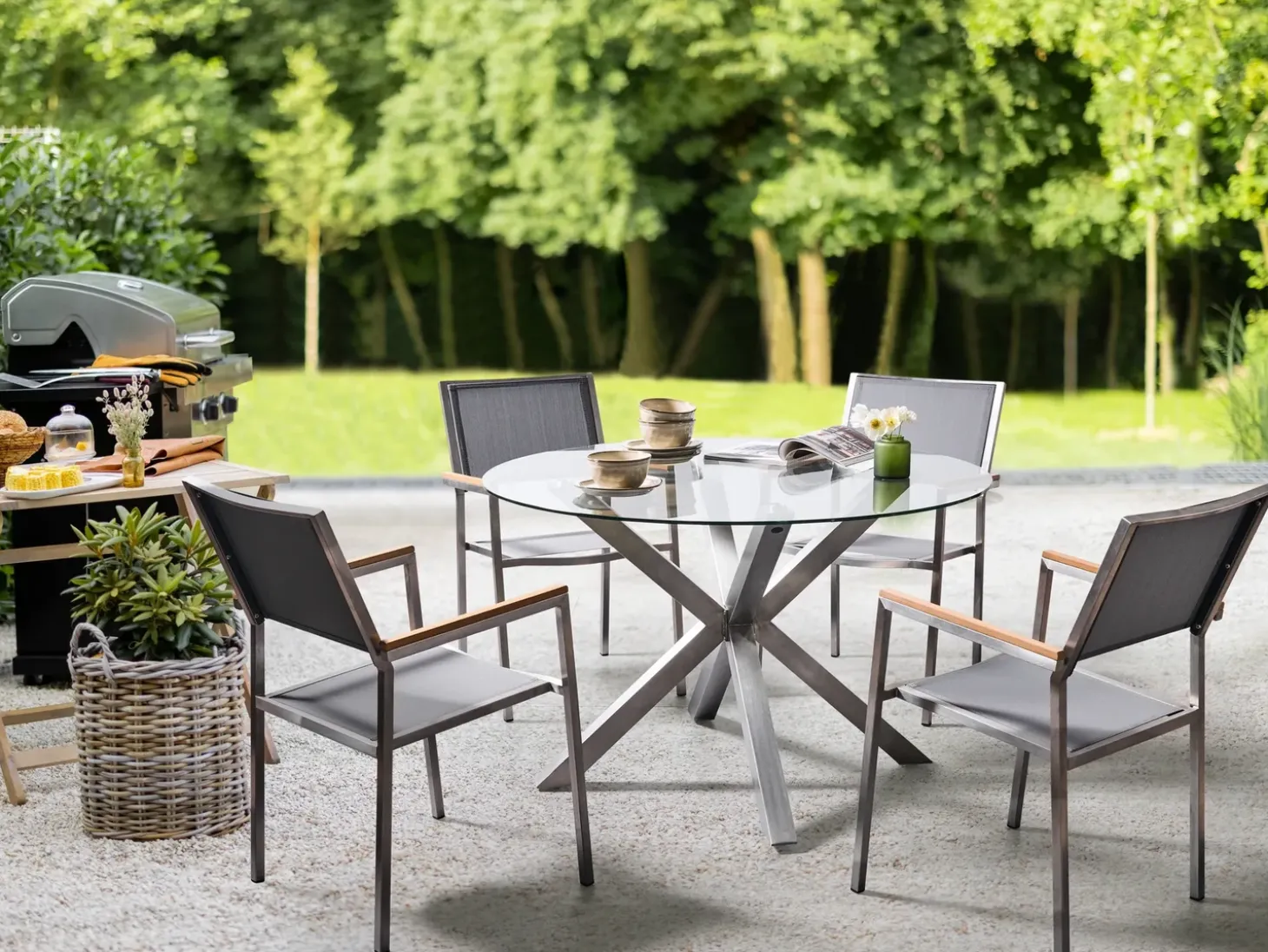Havebord MALETTO 120 cm 120 cm Glas Sølv
