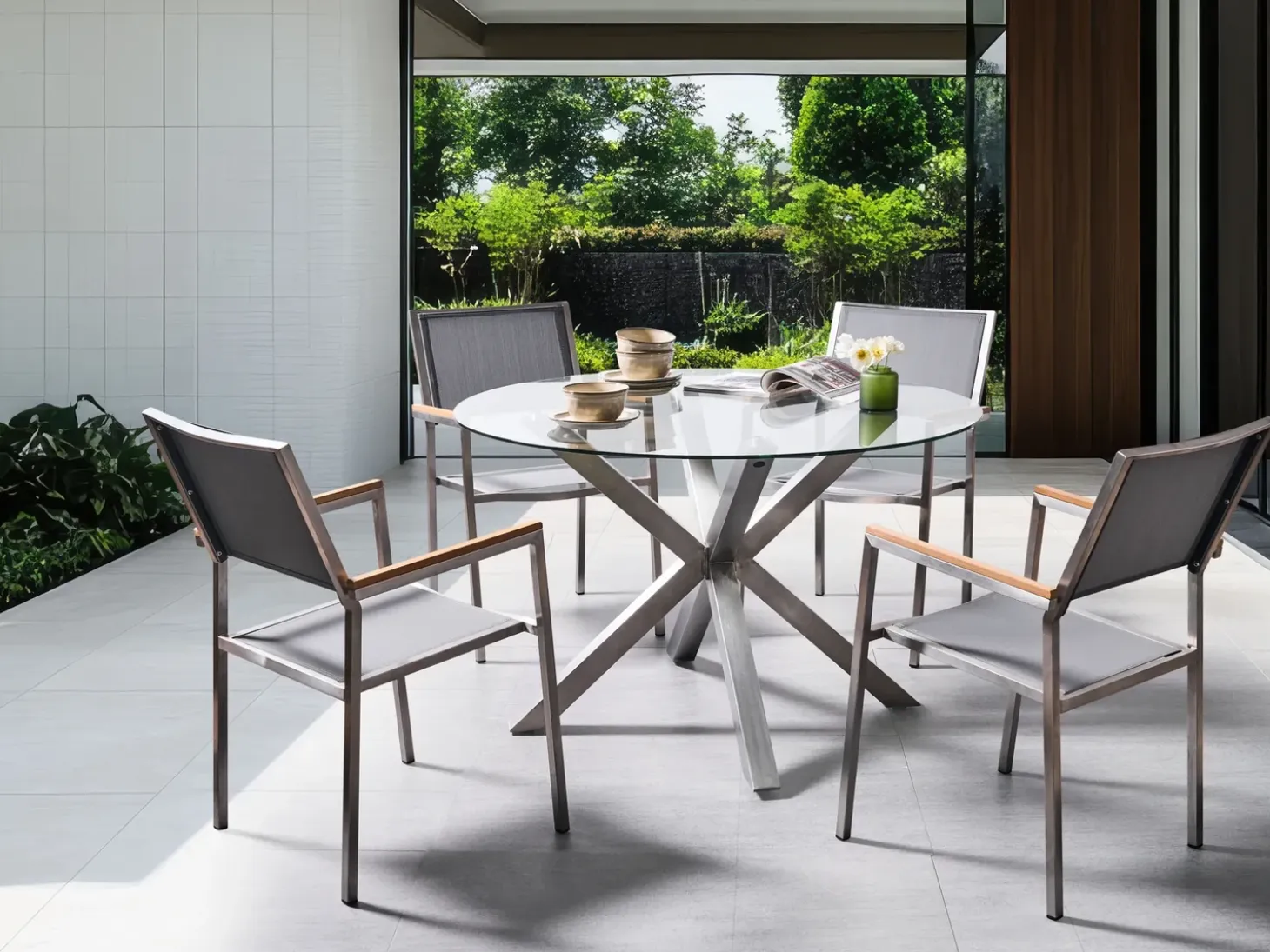 Havebord MALETTO 120 cm 120 cm Glas Sølv