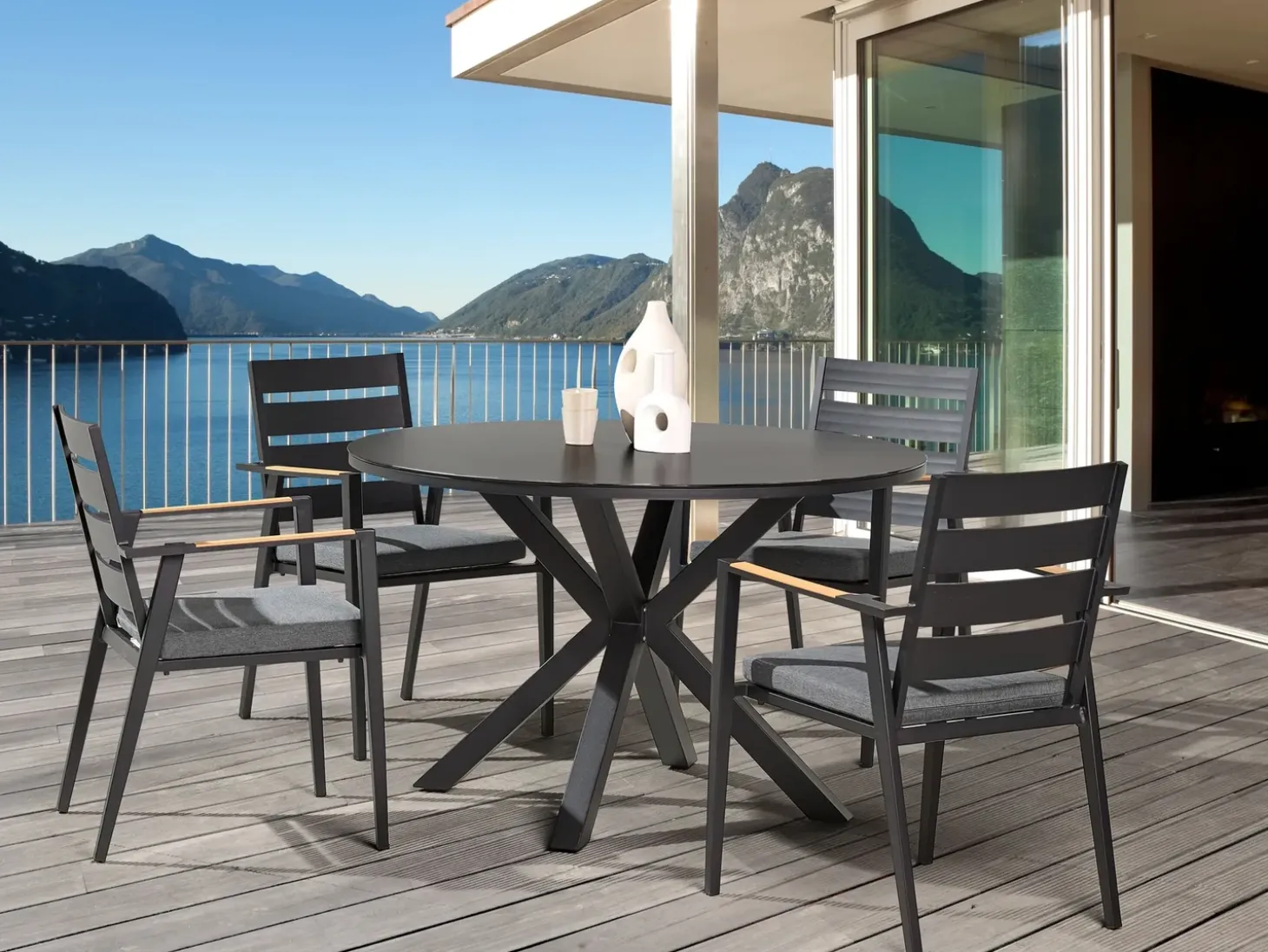 Havebord MALETTO 120 cm 120 cm Glas Sort
