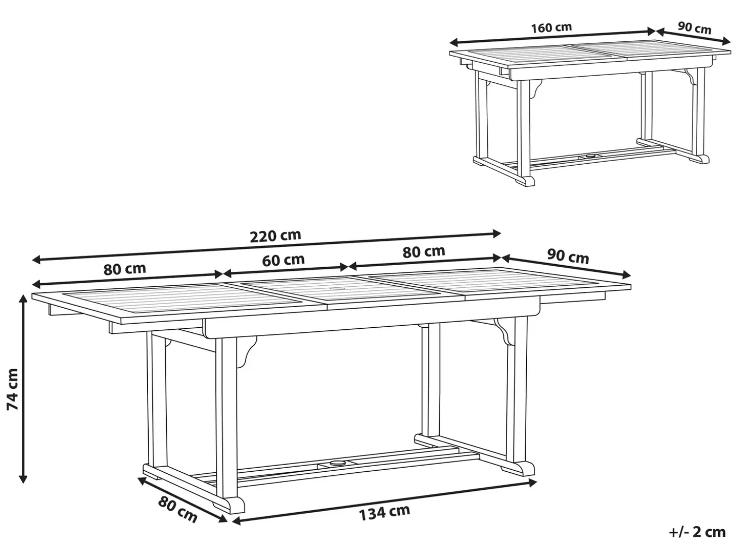 Havebord med udtræk AMANTEA 160/220 cm 90 cm Akacietræ Mørkebrun