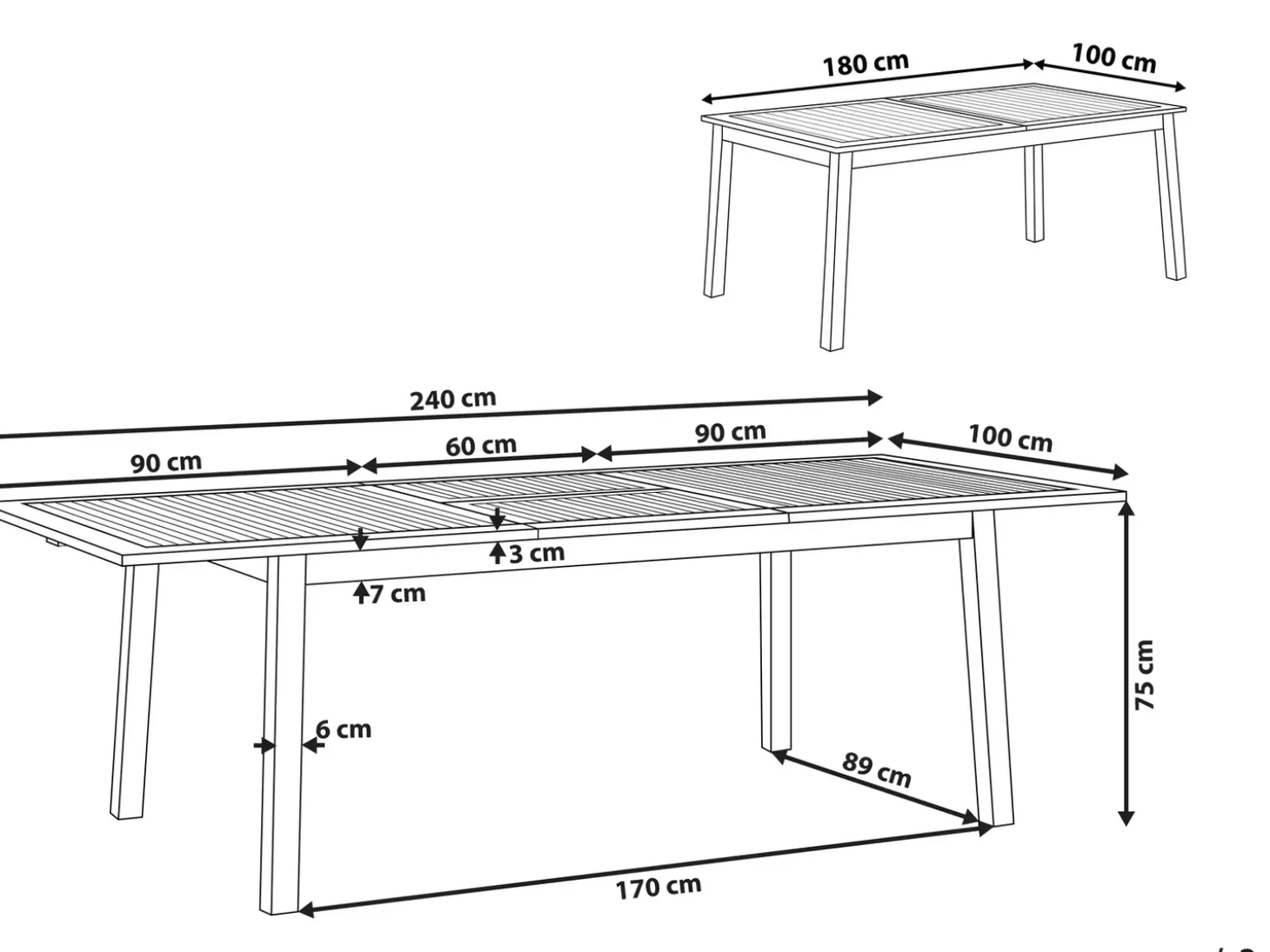 Havebord med udtræk CESANA 180/240 cm 100 cm Akacietræ Lysebrun