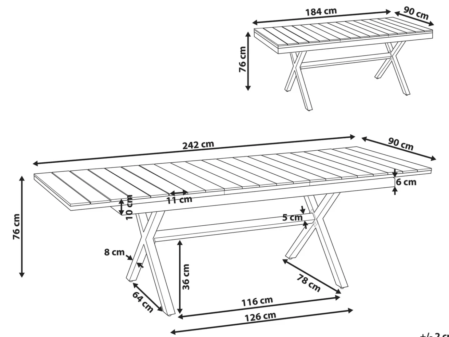 Havebord med udtræk FANES 184/242 cm 90 cm Metal Grafit