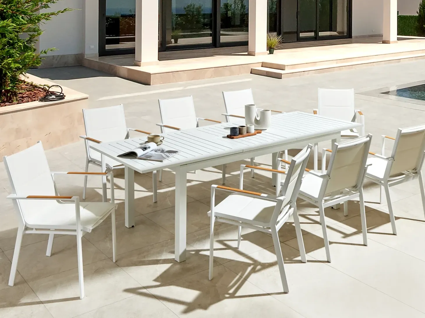 Havebord med udtræk SKALOMA 180/240 cm 90 cm Metal Hvid