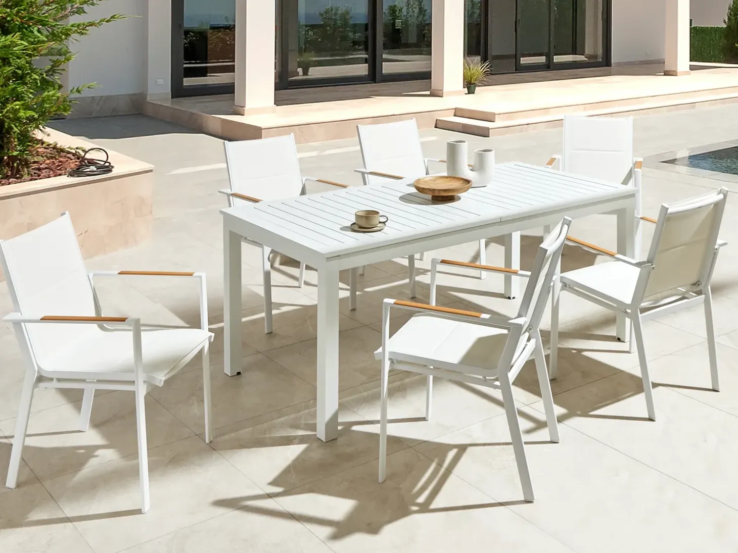 Havebord med udtræk SKALOMA 180/240 cm 90 cm Metal Hvid