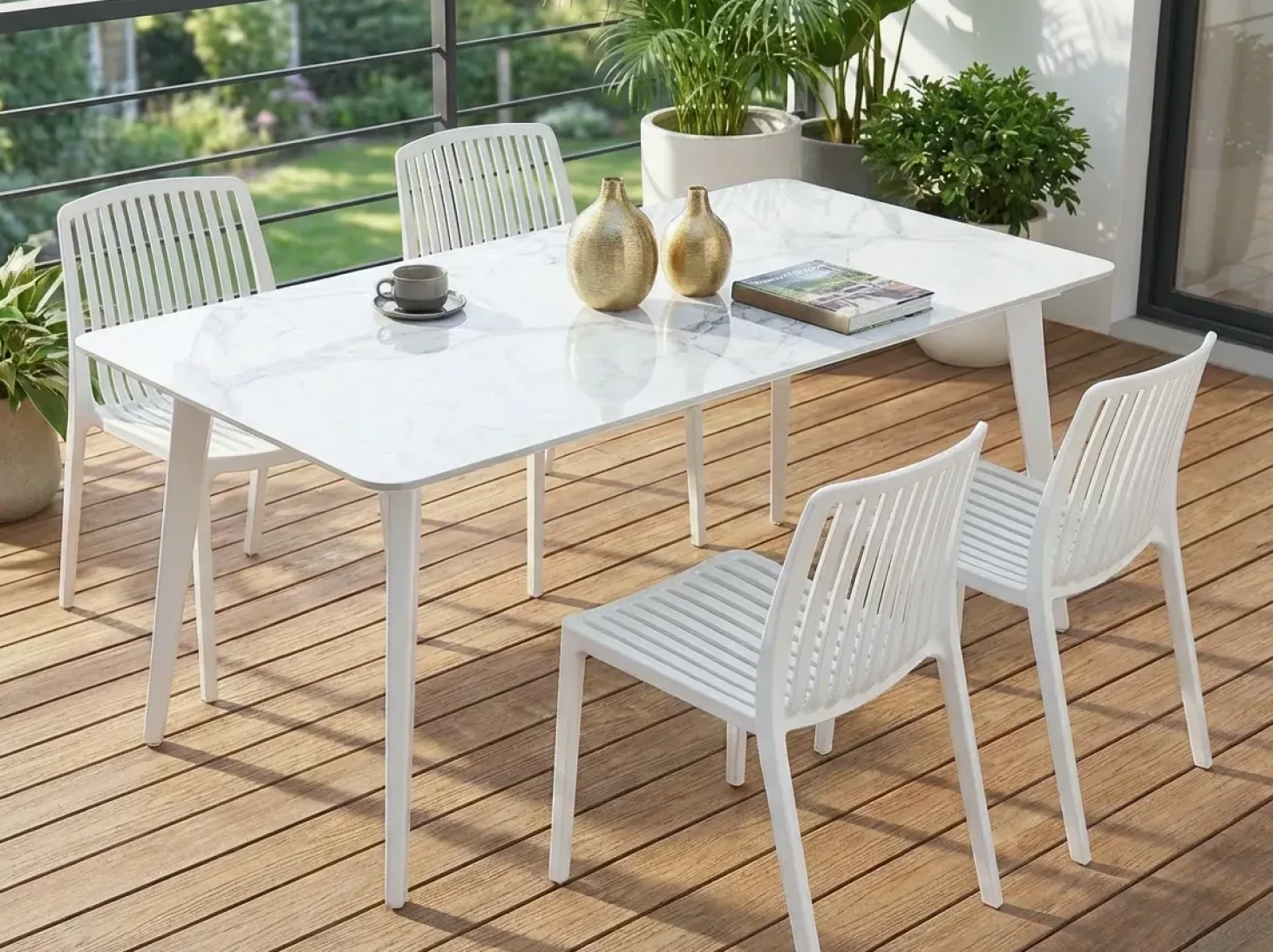 Havebord RODALLO 160 cm 90 cm Sten Hvid marmor