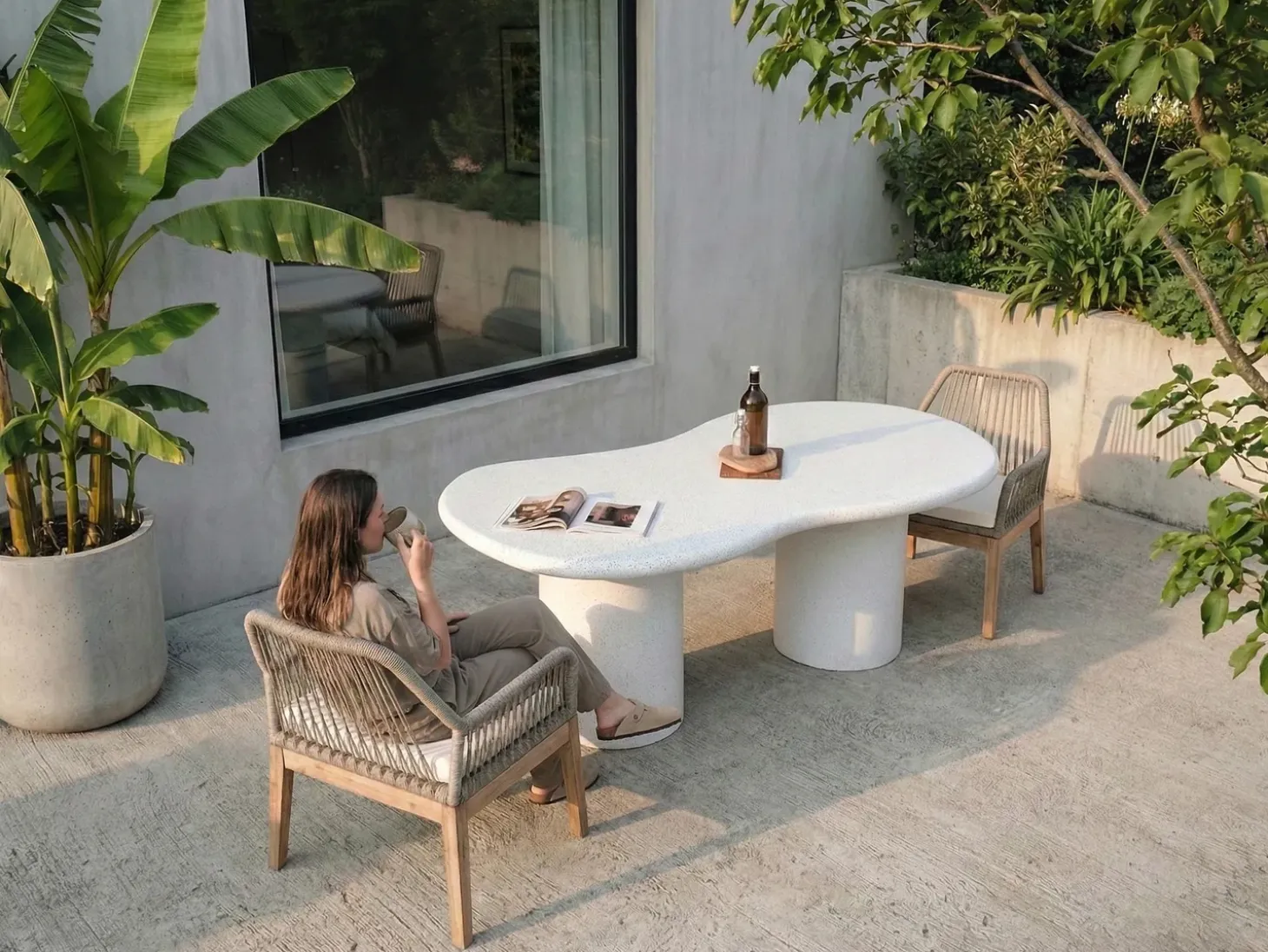 Havebord SIRMIONE 200 cm 110 cm Terrazzo effekt Hvid terrazzo
