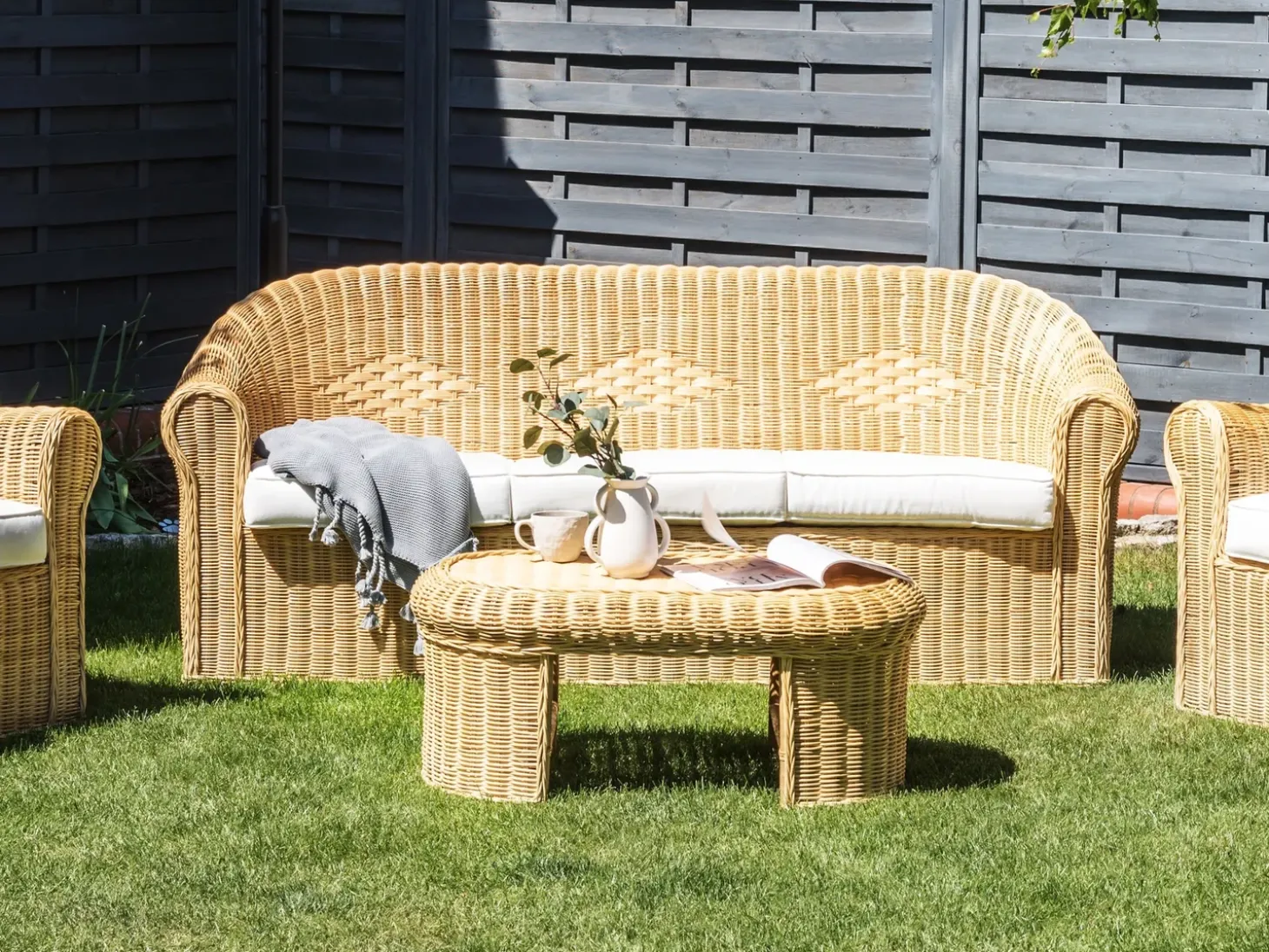 Havesofa 3 personers LIVADEIA Rattan Naturlig