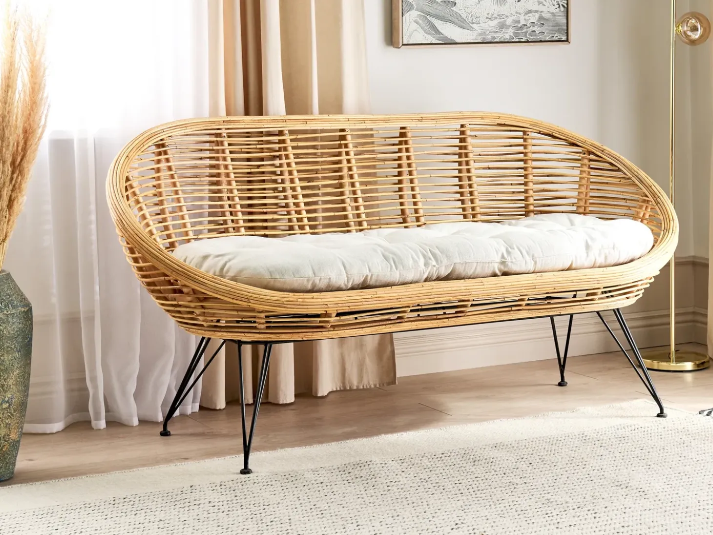 Havesofa 2 personers MARATEA Rattan Naturlig