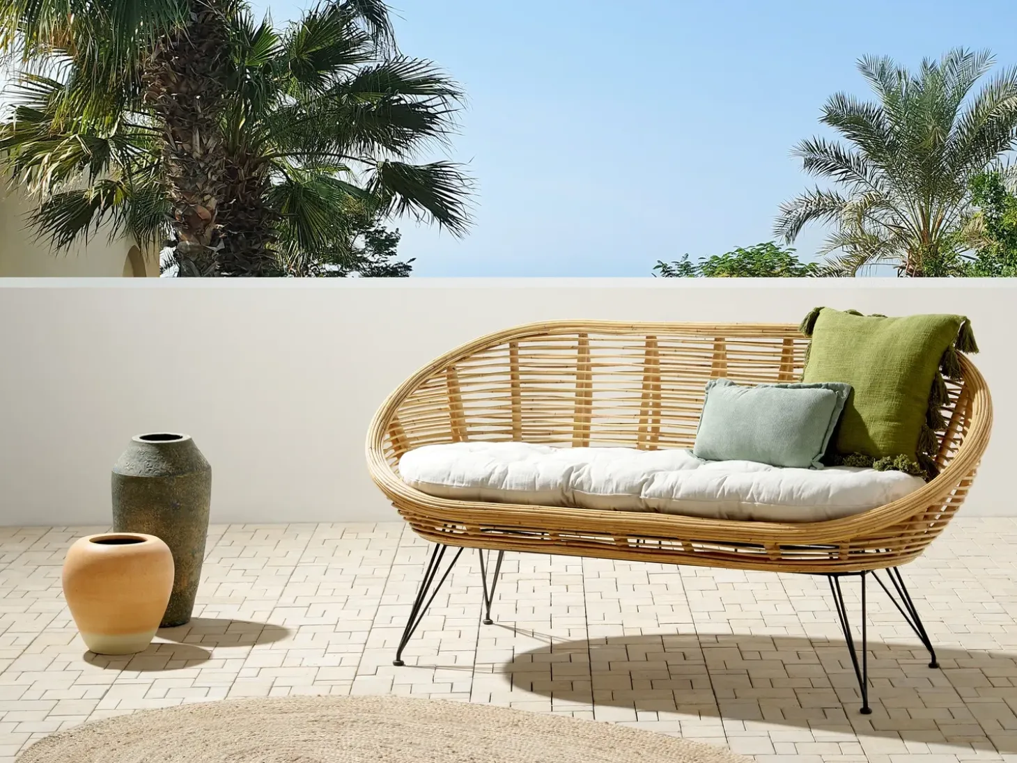 Havesofa 2 personers MARATEA Rattan Naturlig