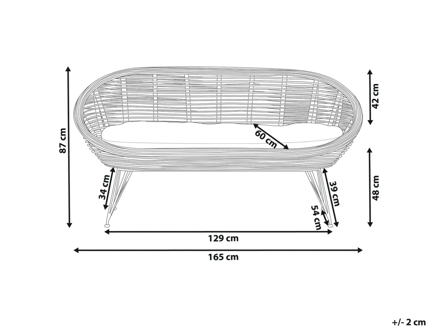 Havesofa 2 personers MARATEA Rattan Naturlig