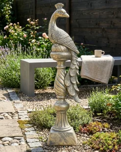Havestatue HAARBY Påfugl Guld