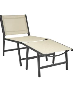 Havestol MARCEDDI med fodskammel Metal Beige