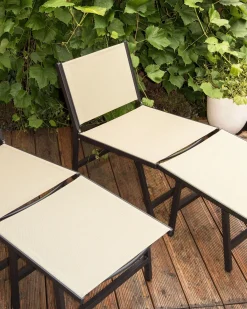 Havestol MARCEDDI med fodskammel Metal Beige