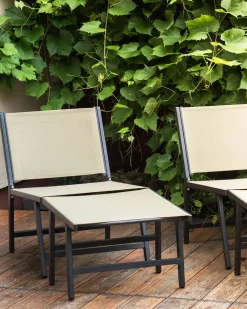 Havestol MARCEDDI med fodskammel Metal Beige