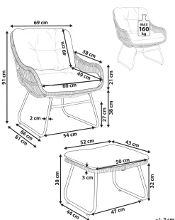 Havestol MESTRE med fodskammel PE-rattan Lys Beige