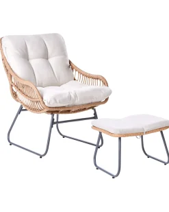 Havestol MESTRE med fodskammel PE-rattan Lys Beige