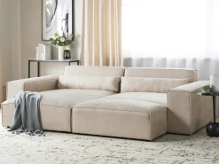 HELLNAR 3 personers Hjørnesofa modul Højrevendt Lys Beige Velour med fodskammel