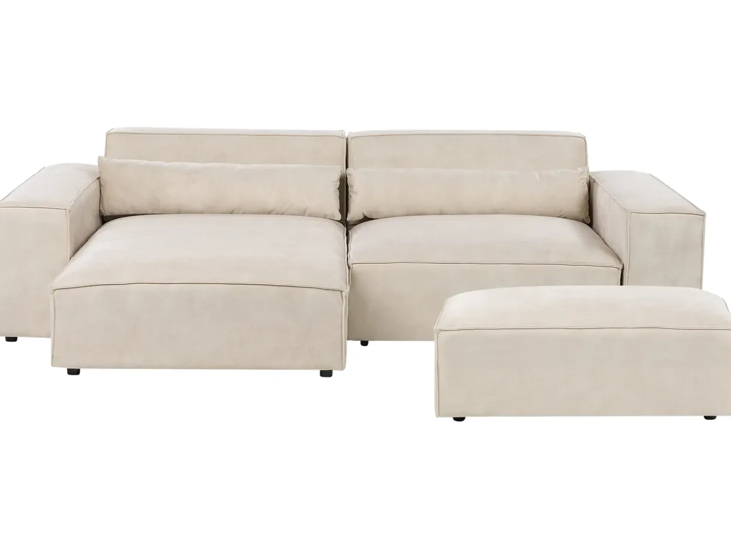 HELLNAR 3 personers Hjørnesofa modul Højrevendt Lys Beige Velour med fodskammel