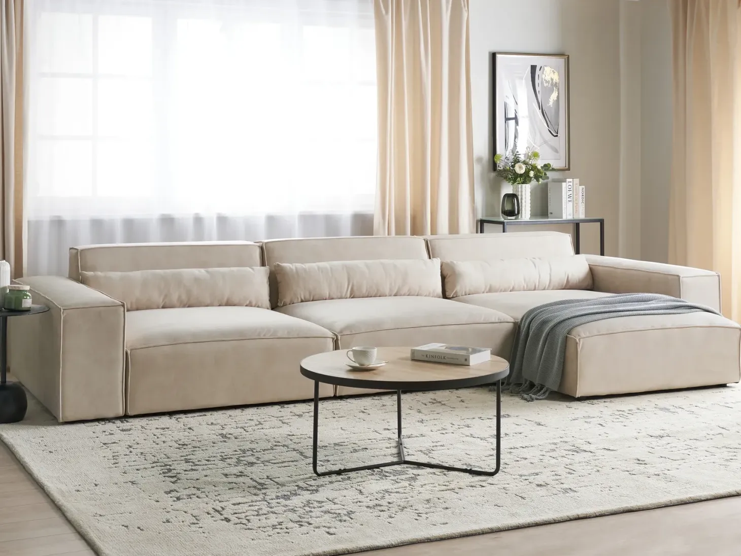 HELLNAR 4 personers Hjørnesofa modul Venstrevendt Lys Beige Velour
