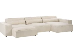 HELLNAR 5 personers Hjørnesofa modul Venstrevendt Lys Beige Velour med fodskammel